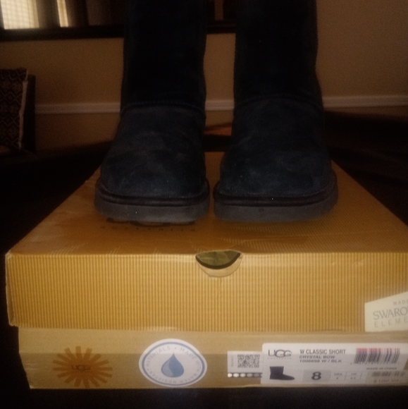 UGG Size 8 Classic Black Boots w/Crystal Bows - Picture 2 of 3